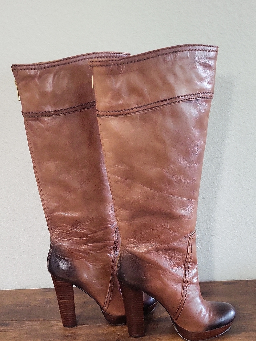 Women's Brown Leather Knee-High Heeled Boots